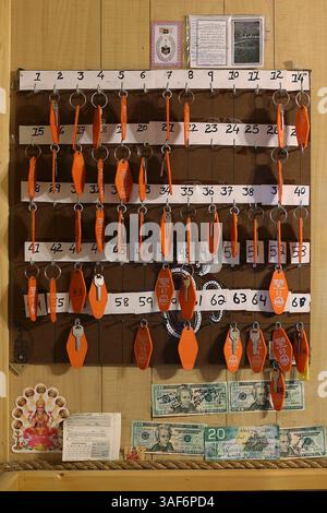 10. Februar 2015 - Tilden, Texas, USA - am frühen Abend bleiben die Tasten auf der Tastatur in der Grand Eagle Ford Lodge in Tilden, Texas, Dienstag, 10. Februar 2015. Mit dem Rückgang des Ölpreises, der zu niedrigeren Benzinpreisen führte, wurden einige der Bereiche des Spiels Eagle Ford Shale betroffen. Laut Zam Ali, einem der Eigentümer, lag die Belegungsrate im letzten Jahr bei 65 bis 75 Prozent in der 85-Einheiten-Lodge. Die Lodge wurde im März 2013 eröffnet und ist derzeit mit rund 20 Prozent belegt. (Foto: © San Antonio Express-News/ZUMA Wire) Stockfoto