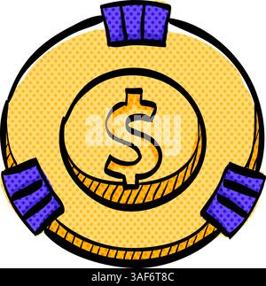 Glücksspiel Münze Halbton Symbol Hand gezeichnete Farbe Vektor Illustration Stock Vektor