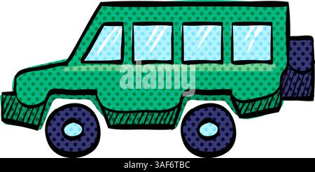 Offroad-Auto-Halbton-Symbol Hand gezeichnete Farbvektor-Illustration Stock Vektor