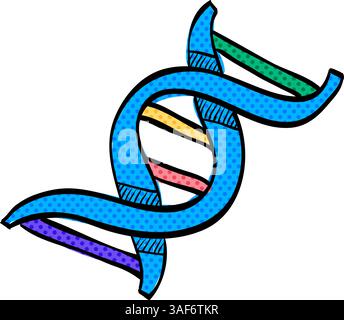 DNA Strands Halbton Symbol Hand gezeichnete Farbe Vektor Illustration Stock Vektor