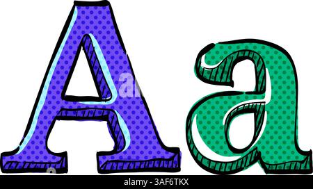 Schriftart-Halbton-Symbol Hand gezeichnete Farbvektor-Illustration Stock Vektor