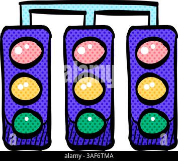 Rotes Lichtzeichen Halbtonsymbol Hand gezeichnete Farbvektor-Illustration Stock Vektor