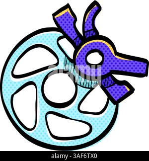 Fahrradbremse Halbtonsymbol Hand gezeichnet Farbvektor Illustration Stock Vektor