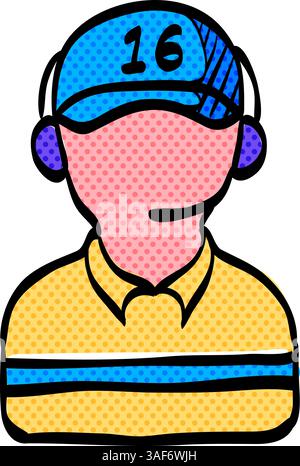 Mann Kopfhörer Halbton Symbol Hand gezeichnet Farbe Vektor Illustration Stock Vektor