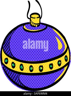 Weihnachtskugel Halbtonsymbol Hand gezeichnete Farbe Vektor Illustration Stock Vektor