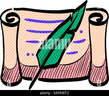 Letter Quill Pen Halbtonsymbol Hand gezeichnet Farbe Vektor Illustration Stock Vektor