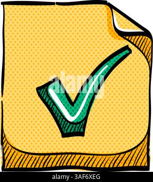 Häkchen Sie das Halbtonsymbol an Hand gezeichneter Farbvektor Stock Vektor