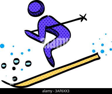 Ski-Halbton-Symbol Hand gezeichnete Farbe Vektor-Illustration Stock Vektor