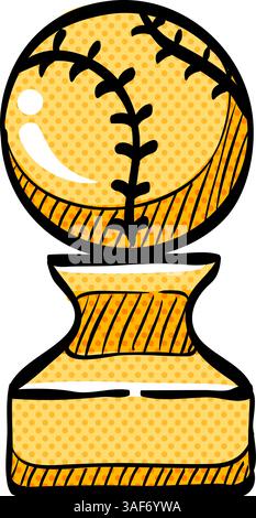 Baseball Trophäe Halbton Symbol Hand gezeichnete Farbe Vektor Illustration Stock Vektor