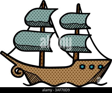 Piratenschiff Icon es handgezeichnete Halbtonfarbe Vektor Illustration Stock Vektor