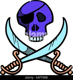 Schädel und Schwerter Symbol Halbton Farbvektor Illustration Stock Vektor