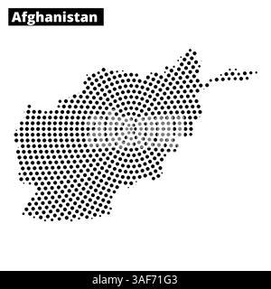 Eine Karte Afghanistans wird mit einem Punktmuster dargestellt, das geografische Umrisse und nahe gelegene Länder zeigt und deren einzigartige Form und Lage unterstreicht. Stock Vektor