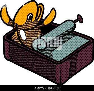 Dosenfisch Cartoon Hand gezeichnete Halbtonfarbe Vektor Illustration Stock Vektor