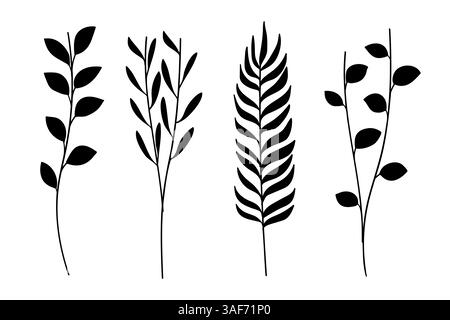 Silhouetten Zweige mit Blätter botanischer Natur Kollektion. Vektorabbildung. Stock Vektor