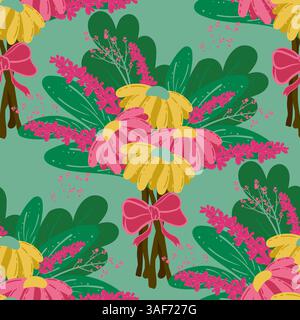 Nahtloses Muster mit floralen Scribble Motiven, handgezeichnet mit Scribble Texturen und floralen Elementen, florales Scribble Design für Modedruck, Stock Vektor