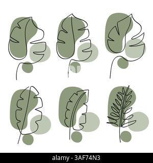 Hinterlässt eine durchgehende Kunstkollektion mit Monstera-, Palmenblatt- und Bananenblatt. Vektorabbildung Stock Vektor