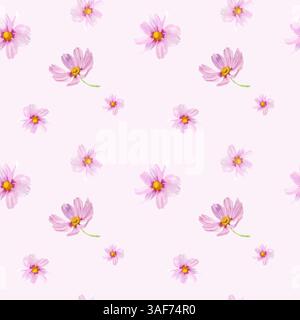 Nahtloses rosafarbenes Aquarellmuster mit Blumen. Stockfoto