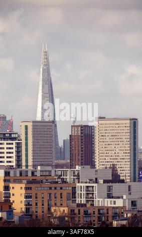 Blick auf die Skyline von Greenwich Park, London, Großbritannien. Stockfoto