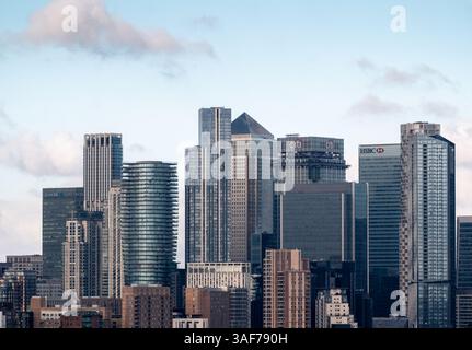 Blick auf die Skyline von Greenwich Park, London, Großbritannien. Stockfoto