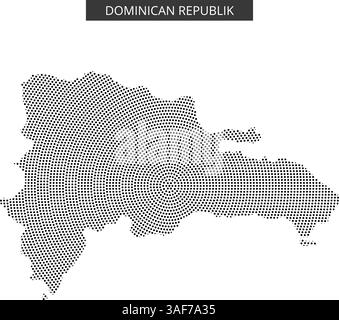Ein gepunktetes Muster umreißt die Form der Dominikanischen Republik und hebt ihre geografischen Merkmale und Grenzen deutlich hervor. Stock Vektor
