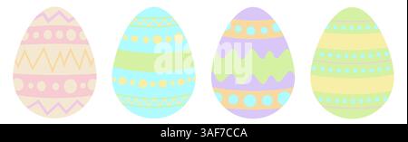 Set aus vier ostereiern in Pastellfarben mit Linien, Zickzack, Punkten und Kreisen Stock Vektor