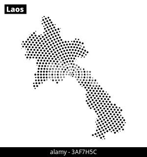 Gepunktete Kartenumrisse von Laos werden mit abstrakten fließenden Linien im Hintergrund dargestellt, die geografische Merkmale betonen. Stock Vektor