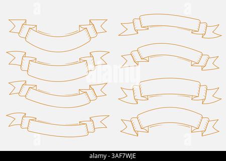 Goldene Vintage-Banners Line Art Collection. Vektorabbildung Stock Vektor