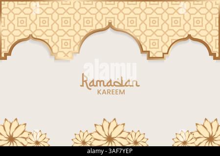 Ramadan Kareem Banner mit eleganten Goldakzenten, komplizierten Mustern und wunderschönen Blumendekorationen, perfekt für die Feier des heiligen Monats. Stock Vektor