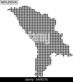 Die gepunktete Darstellung der Landkarte Moldawiens zeigt ihre geografische Umrisse und Form in einem klaren Design. Stock Vektor