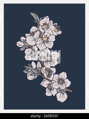 Botanische Wandkunst Vektor der Kirschblüte isoliert Stock Vektor