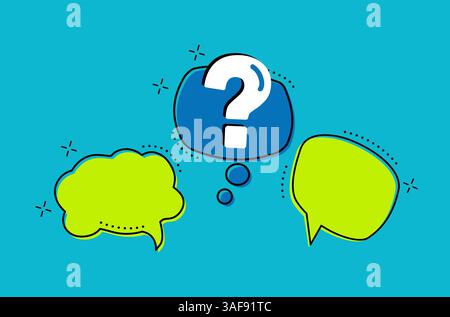 Bubble-Fragezeichen. Und die Antworten darauf. Das Konzept der häufig gestellten Fragen. Stock Vektor
