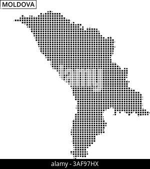 Die gepunktete Darstellung der Landkarte Moldawiens zeigt ihre geografische Umrisse und Form in einem klaren Design. Stock Vektor
