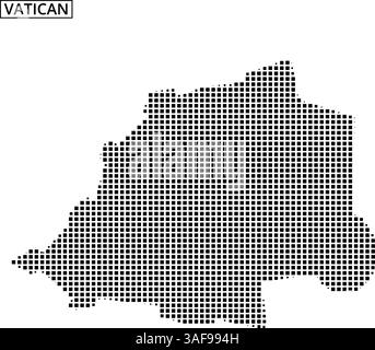 Eine schwarze Rasterumrandung des Vatikans veranschaulicht seine einzigartige Form auf einem neutralen Hintergrund. Dieses Design betont seine geografische Umrisse. Stock Vektor