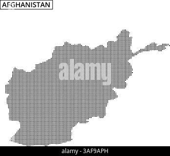 Eine Karte Afghanistans wird mit einem Punktmuster dargestellt, das geografische Umrisse und nahe gelegene Länder zeigt und deren einzigartige Form und Lage unterstreicht. Stock Vektor