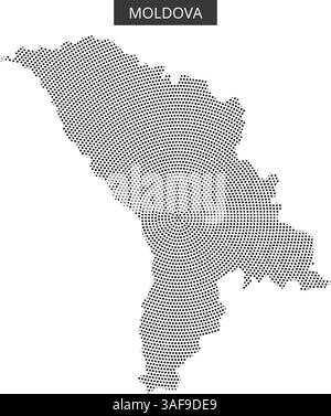 Die gepunktete Darstellung der Landkarte Moldawiens zeigt ihre geografische Umrisse und Form in einem klaren Design. Stock Vektor