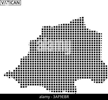 Eine schwarze Rasterumrandung des Vatikans veranschaulicht seine einzigartige Form auf einem neutralen Hintergrund. Dieses Design betont seine geografische Umrisse. Stock Vektor
