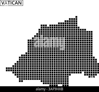 Eine schwarze Rasterumrandung des Vatikans veranschaulicht seine einzigartige Form auf einem neutralen Hintergrund. Dieses Design betont seine geografische Umrisse. Stock Vektor