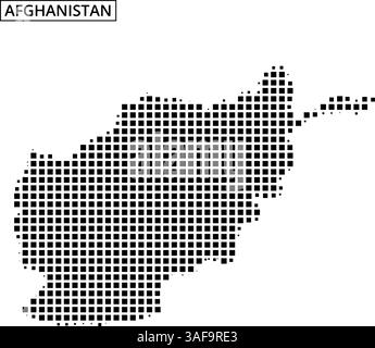 Eine Karte Afghanistans wird mit einem Punktmuster dargestellt, das geografische Umrisse und nahe gelegene Länder zeigt und deren einzigartige Form und Lage unterstreicht. Stock Vektor