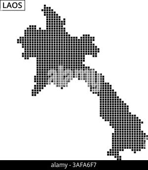 Gepunktete Kartenumrisse von Laos werden mit abstrakten fließenden Linien im Hintergrund dargestellt, die geografische Merkmale betonen. Stock Vektor