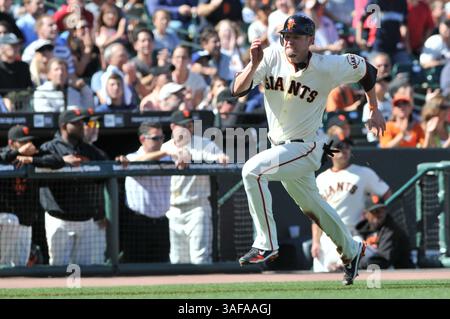 Juli 2010 – San Francisco, CA, Vereinigte Staaten von Amerika – 28. Juli 2010; San Francisco, CA, USA; San Francisco Giants erster Baseman Aubrey Huff (Bild: SGM/ZUMAPRESS.com) Stockfoto