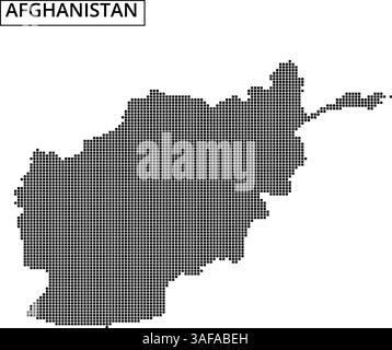Eine Karte Afghanistans wird mit einem Punktmuster dargestellt, das geografische Umrisse und nahe gelegene Länder zeigt und deren einzigartige Form und Lage unterstreicht. Stock Vektor