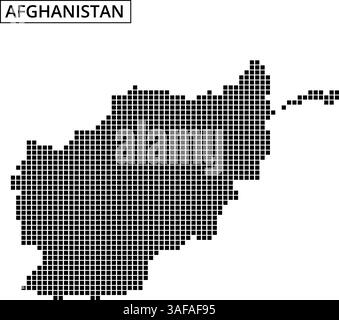 Eine Karte Afghanistans wird mit einem Punktmuster dargestellt, das geografische Umrisse und nahe gelegene Länder zeigt und deren einzigartige Form und Lage unterstreicht. Stock Vektor