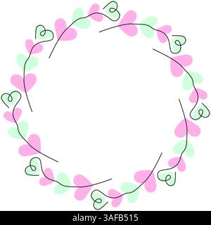 Freihändige grüne und rosafarbene Herzen abstrakte Herzform Zweige Kreisrahmen Rand Kopierraum Vorlage. Isolierte Vektor-Illustration Grußeinladungskarten, Poster oder Web-Promo-Banner, Faltblatt, Etikett Stock Vektor
