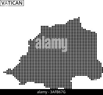 Eine schwarze Rasterumrandung des Vatikans veranschaulicht seine einzigartige Form auf einem neutralen Hintergrund. Dieses Design betont seine geografische Umrisse. Stock Vektor