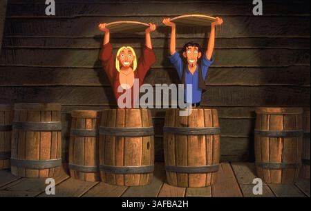 März 2000; Hollywood, Kalifornien, USA; Schauspieler Kevin Kline als Stimme von Tulio und Schauspieler Kenneth Branagh als Stimme von Miguel in dem Animationsfilm „The Road to El Dorado“, Regie: Bibo Bergeron, will Finn, Jeffrey Katzenberg, Don Paul und David Silverman..Ê. (Kreditbild: ZUMA Press/ZUMAPRESS.com) Stockfoto