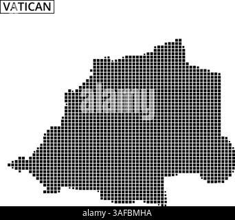 Eine schwarze Rasterumrandung des Vatikans veranschaulicht seine einzigartige Form auf einem neutralen Hintergrund. Dieses Design betont seine geografische Umrisse. Stock Vektor