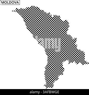 Die gepunktete Darstellung der Landkarte Moldawiens zeigt ihre geografische Umrisse und Form in einem klaren Design. Stock Vektor