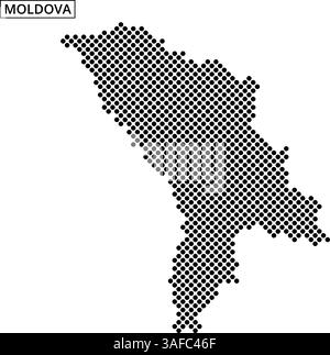 Die gepunktete Darstellung der Landkarte Moldawiens zeigt ihre geografische Umrisse und Form in einem klaren Design. Stock Vektor