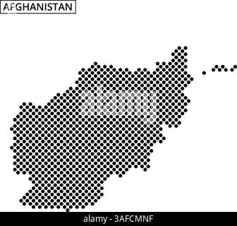 Eine Karte Afghanistans wird mit einem Punktmuster dargestellt, das geografische Umrisse und nahe gelegene Länder zeigt und deren einzigartige Form und Lage unterstreicht. Stock Vektor
