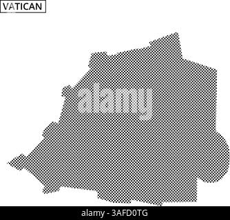 Eine schwarze Rasterumrandung des Vatikans veranschaulicht seine einzigartige Form auf einem neutralen Hintergrund. Dieses Design betont seine geografische Umrisse. Stock Vektor
